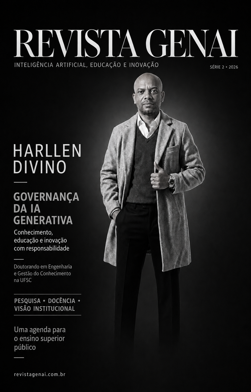 Capa da Revista GenAI com Harllen Divino e o tema Governança da IA Generativa
